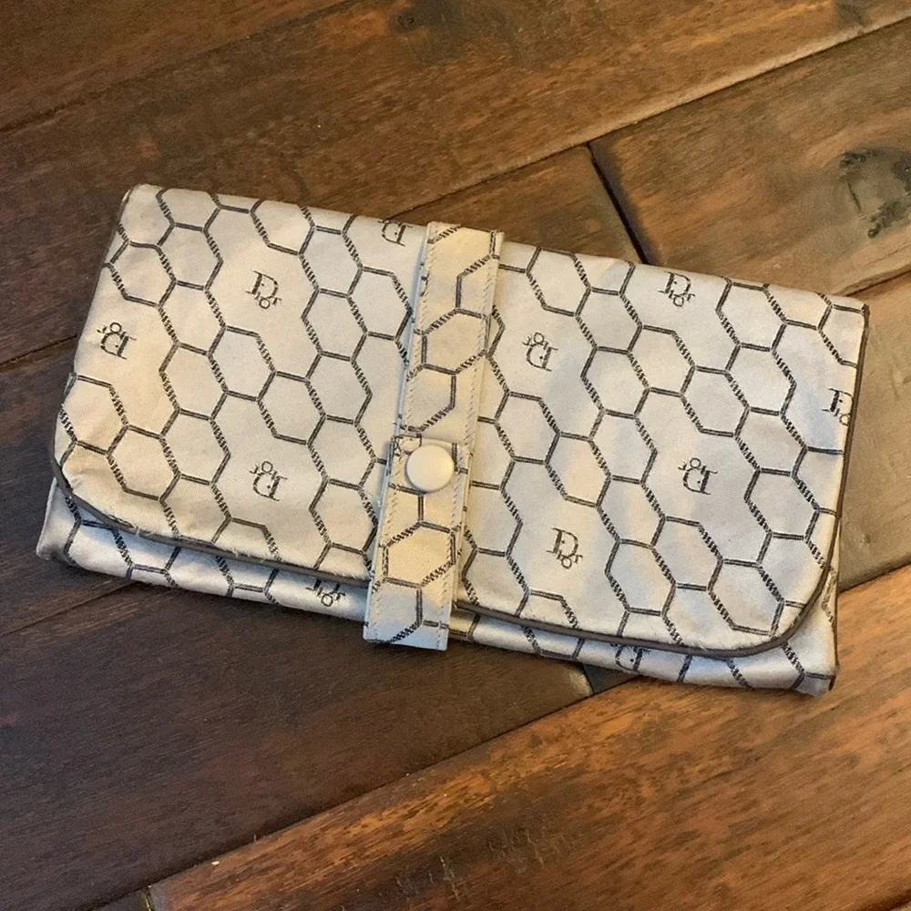 Dior silver, and black Monogram Cosmetic Make up envelope/Clutch
